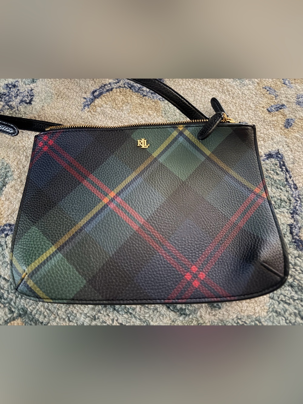 Ralph Lauren Black Tartan Plaid Leather Crossbody